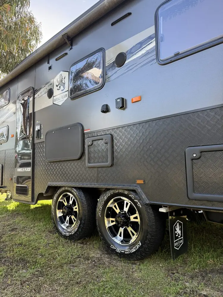 Detailed caravan side panel close-up, Armadale